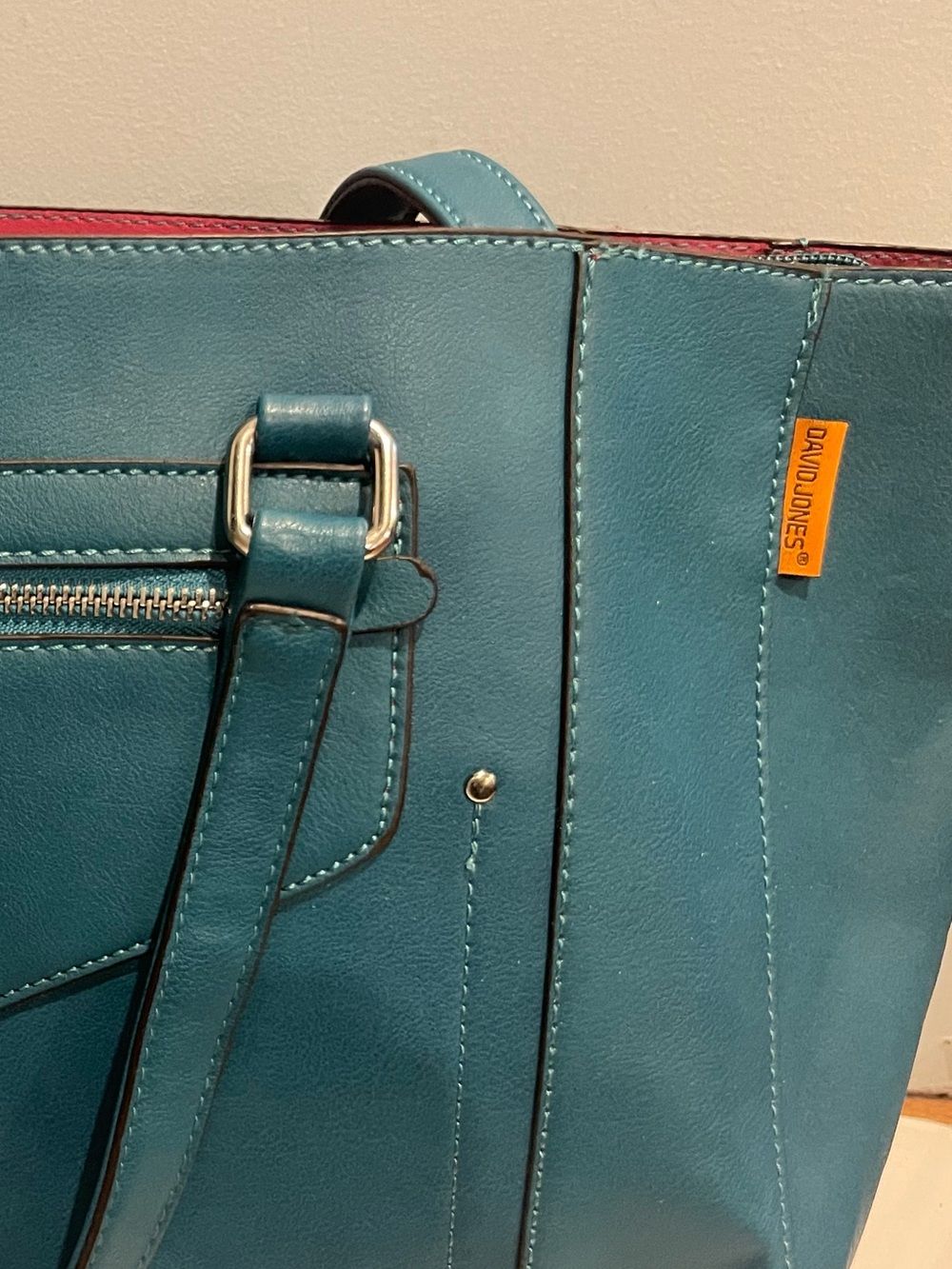 David Jones Tote Bag with Zip Pocket - Women's Handbag teal
